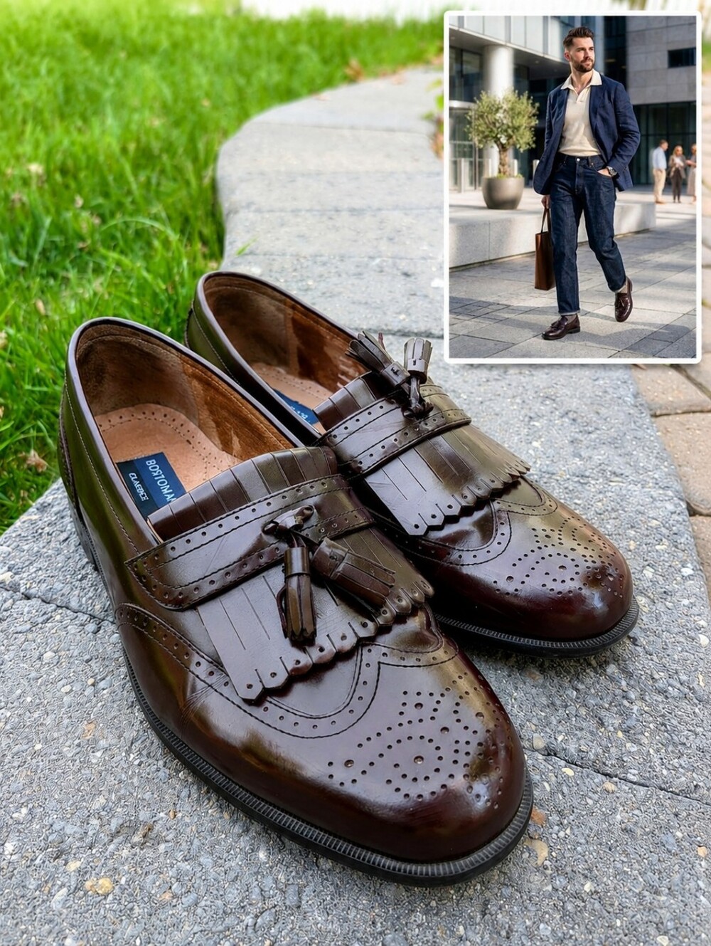 Bostonian Classics Men’s 9W Burgundy Leather Tassel Kiltie Wing